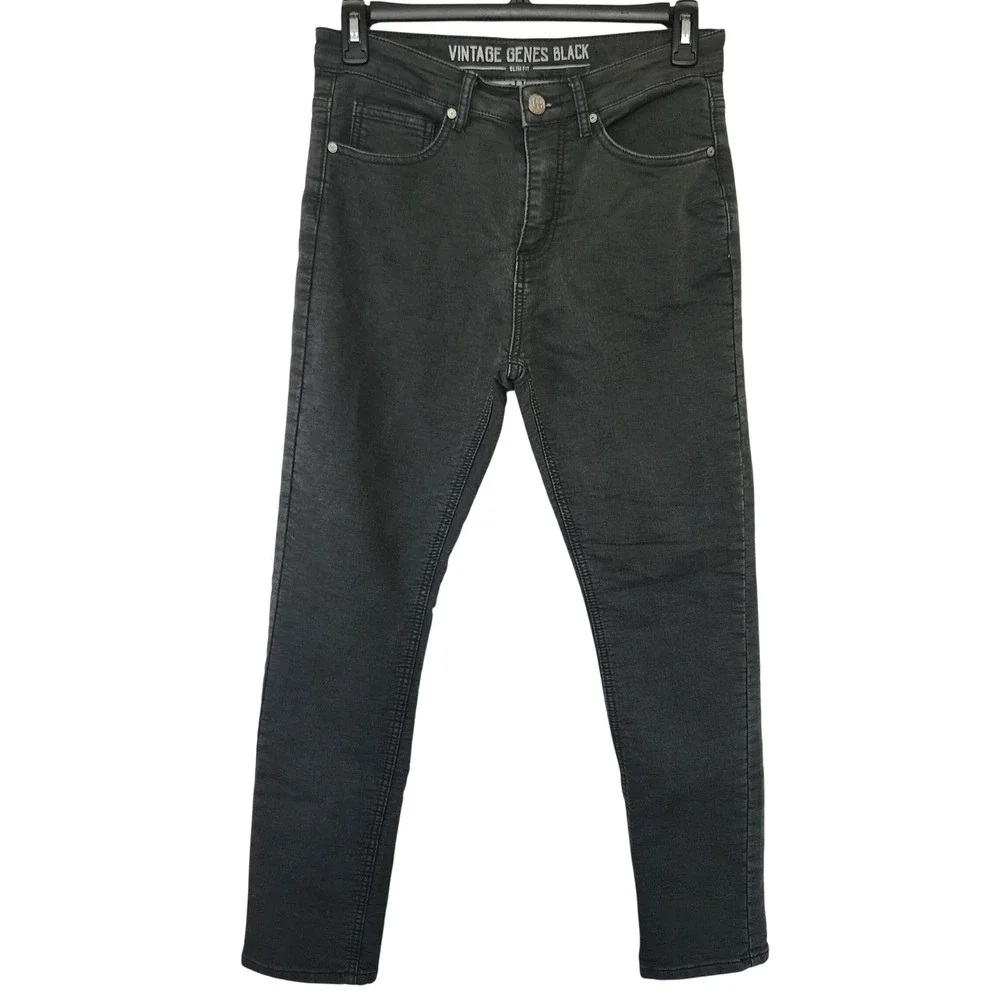 Vintage Genes Black Slim Fit Jeans Mens 32x28 Charcoal Gray Tapered Denim VGB